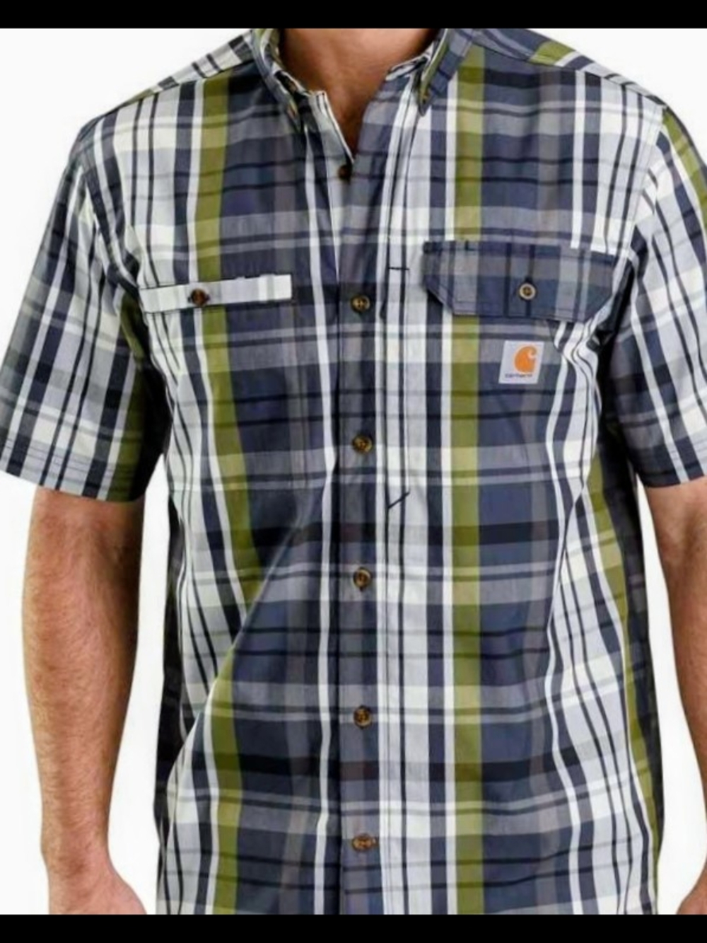 Carhartt Short-Sleeve Plaid Button-Down Shirt in Green, Gray & White